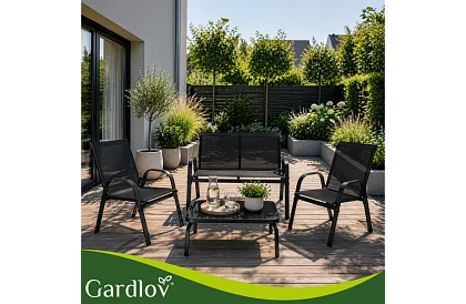 Zahradní nábytek pohovka, 2 křesla, stůl – černý