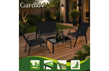 Zahradní nábytek pohovka, 2 křesla, stůl – černý