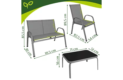 Zahradní nábytek pohovka, 2 křesla, stůl – šedý