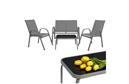 Zahradní nábytek pohovka, 2 křesla, stůl – šedý