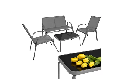 Zahradní nábytek pohovka, 2 křesla, stůl – šedý