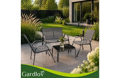 Zahradní nábytek pohovka, 2 křesla, stůl – šedý