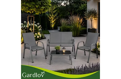 Zahradní nábytek pohovka, 2 křesla, stůl – šedý