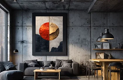 Zlaté spojení - obraz - Moderní geometrie s výrazným kruhem 21