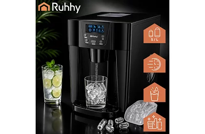 Domácí výrobník kostek ledu s LCD – kompresorový 12 kg/24 h – černý