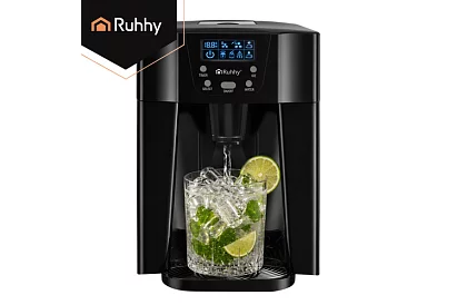 Domácí výrobník kostek ledu s LCD – kompresorový 12 kg/24 h – černý