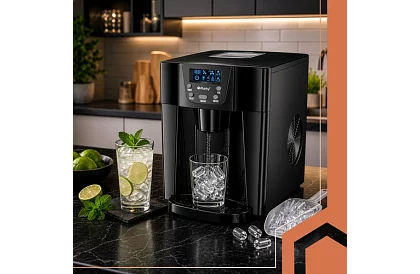 Domácí výrobník kostek ledu s LCD – kompresorový 12 kg/24 h – černý