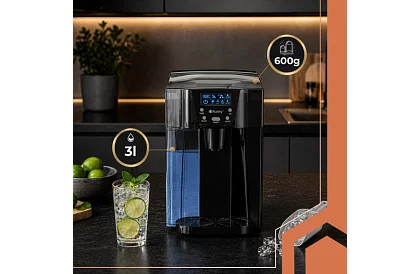 Domácí výrobník kostek ledu s LCD – kompresorový 12 kg/24 h – černý