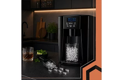 Domácí výrobník kostek ledu s LCD – kompresorový 12 kg/24 h – černý