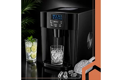 Domácí výrobník kostek ledu s LCD – kompresorový 12 kg/24 h – černý