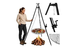 Trojnožový gril s roštem 70 cm – závěsný zahradní gril na ohniště
