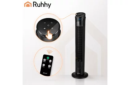 Sloupový oscilační ventilátor 83 cm, 45 W – černý + dálkové ovládání