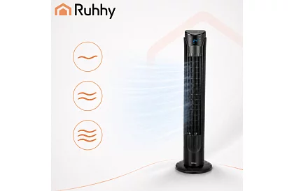 Sloupový oscilační ventilátor 83 cm, 45 W – černý + dálkové ovládání