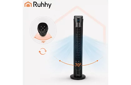 Sloupový oscilační ventilátor 83 cm, 45 W – černý + dálkové ovládání
