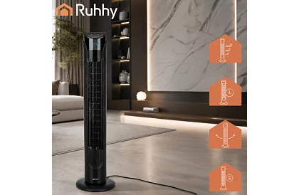 Sloupový oscilační ventilátor 83 cm, 45 W – černý + dálkové ovládání