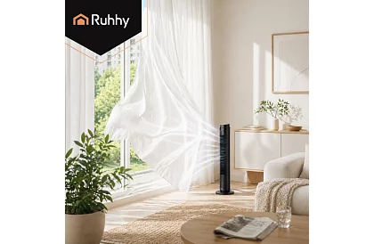 Sloupový oscilační ventilátor 83 cm, 45 W – černý + dálkové ovládání
