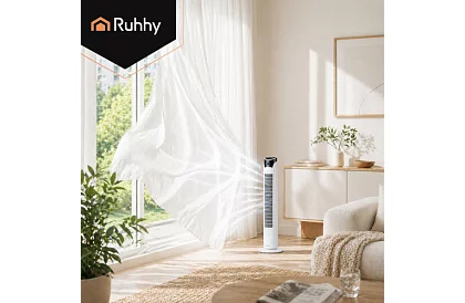 Sloupový oscilační ventilátor 83 cm, 45 W – bílý + dálkové ovládání