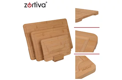 Sada 3 bambusových kuchyňských krájecích prkének se stojánkem