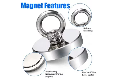 Sada pro magnet fishing – neodymový magnet N52 - 61 kg + lano 10 m