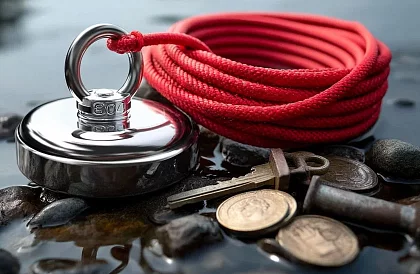 Sada pro magnet fishing – neodymový magnet N52 - 61 kg + lano 10 m