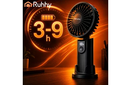Mini přenosný ventilátor 2400 mAh USB-C – ruční, stolní a závěsný ventilátor
