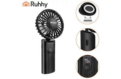 Mini přenosný ventilátor 2400 mAh USB-C – ruční, stolní a závěsný ventilátor
