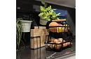 Koš na ovoce a zeleninu - 2patrový – černý kovový koš s dřevěnou rukojetí