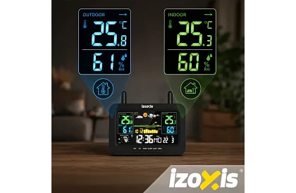 Bezdrátová meteorologická stanice s teploměrem, vlhkoměrem, hodinami - dosah 100 m
