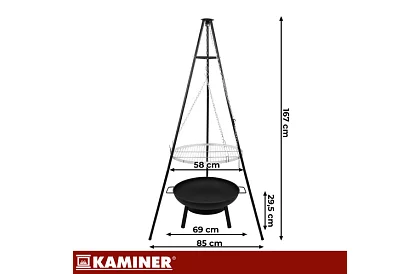 Zahradní gril s trojnožkou a závěsným roštem 58 cm – krbové ohniště