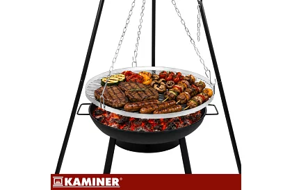 Zahradní gril s trojnožkou a závěsným roštem 58 cm – krbové ohniště