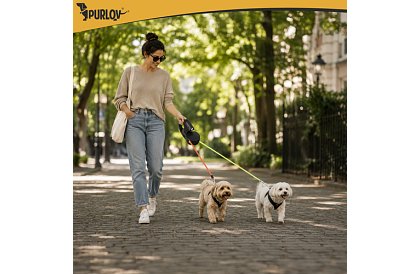 Automatické dvojité Flexi vodítko se svítilnou pro 2 psy – 2 × 3 m, LED osvětlení