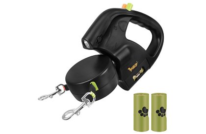 Automatické dvojité Flexi vodítko se svítilnou pro 2 psy – 2 × 3 m, LED osvětlení