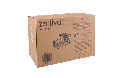 Odkapávač na nádobí, dvouúrovňový, velký 43 cm - černý s přihrádkou na příbory