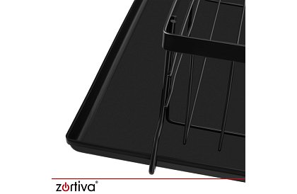 Odkapávač na nádobí, dvouúrovňový, velký 43 cm - černý s přihrádkou na příbory