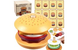 Dřevěná skládačka Burger – vzdělávací hračka pro rozvoj motoriky a logického myšlení