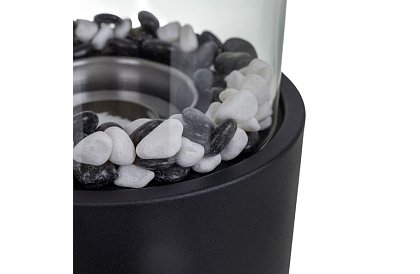 Volně stojící oválný biokrb s oblázky – bezdýmný krb na terasu a do interiéru, 28 × 16 × 16 cm