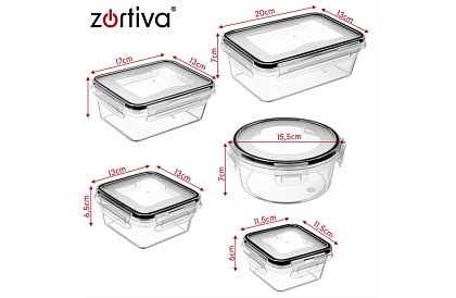Nádoby na potraviny 12 ks, 5 velikostí, do mikrovlnné trouby, myčky a mrazáku