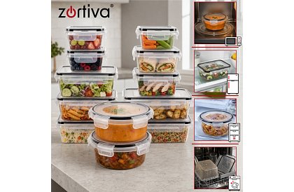 Nádoby na potraviny 12 ks, 5 velikostí, do mikrovlnné trouby, myčky a mrazáku