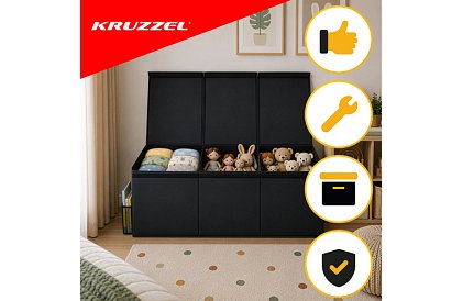 XXL truhla na hračky 132 l s víkem, černý organizér 94 cm