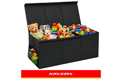 XXL truhla na hračky 132 l s víkem, černý organizér 94 cm