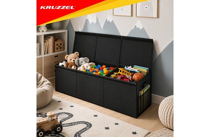 XXL truhla na hračky 132 l s víkem, černý organizér 94 cm