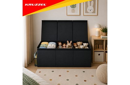 XXL truhla na hračky 132 l s víkem, černý organizér 94 cm