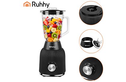 Skleněný mixér 1200 W s drcením ledu, skleněnou nádobou a 2 přenosnými lahvemi