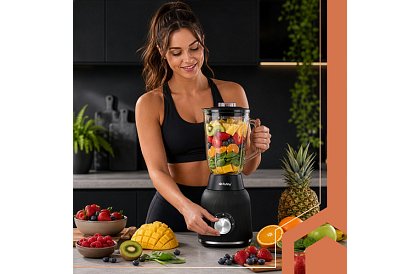Skleněný mixér 1200 W s drcením ledu, skleněnou nádobou a 2 přenosnými lahvemi