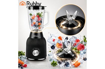 Skleněný mixér 1200 W s drcením ledu, skleněnou nádobou a 2 přenosnými lahvemi