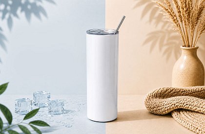 Cestovní termokelímek s brčkem 590 ml – minimalistický bílý