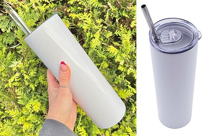 Cestovní termokelímek s brčkem 590 ml – minimalistický bílý