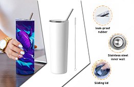 Cestovní termokelímek s brčkem 590 ml – minimalistický bílý