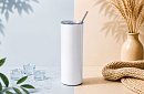 Cestovní termokelímek s brčkem 590 ml – minimalistický bílý