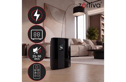 Odvlhčovač vzduchu Zortiva 90 W, 2 l, hygrostat, časovač, dálkové ovládání – černý